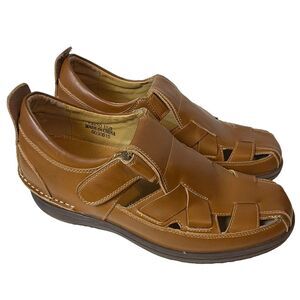 Calto Men's US 8 Brown Leather Fisherman Closed-Toe Sandals Hook & Loop V3250